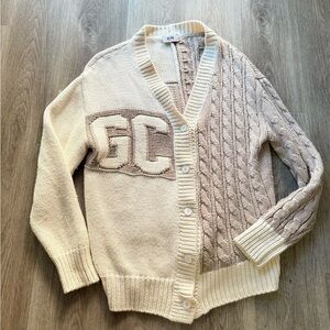 gcds tan ivory cream cable knit button front v-neck cardigan sweater medium Larg